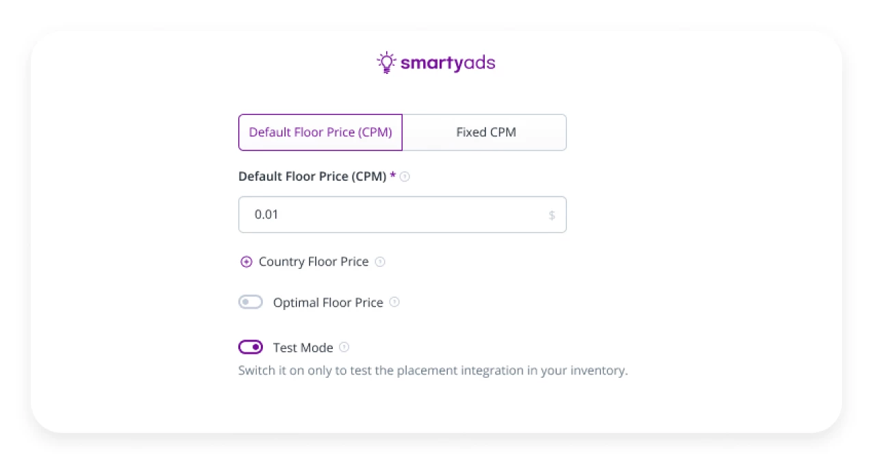 Floor price options on SmartyAds SSP
